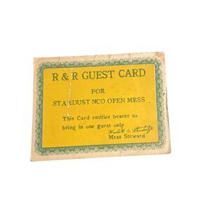 Vintage Stardust NCO Open Mess R&R Guest Card Military Restaurant Korean War